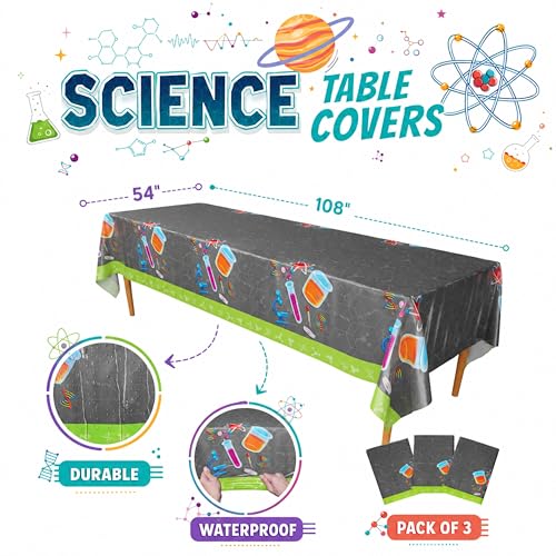 Image of Blue Orchards Science Table Covers (Pack of 3) - 54 inchx108 inch XL - Science Birthday Party Decorations, Chemistry Party, Laboratory Theme Table Cloth