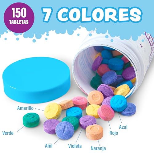 Miniatura 2 de Tub Works Pastillas Efervescentes De Colores, 150 Unidades No Tóxico Y Sin Fragancias Tabletas De Colores Para Niños Crea Colores En El Baño 7 Colores Diferentes Bombas De Baño Para Niños