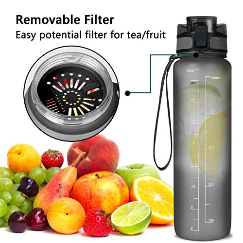 flintronic 1000 ml Lekvrije Beste Sport Waterfles Lek Proof, BPA Gratis Tritan Plastic Milieuvriendelijke Drinkflessen met Filter & Time Marker, One Click Flip Deksel, Deksel voor Gym Yoga Fitness Camping - Image 4