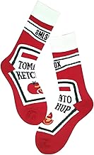 Novelty Tomato Ketchup Design Crew Socks, Red and White, Adult Size UK 6-10