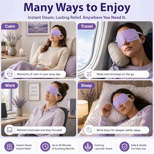 Image of Lure Essentials Steam Eye Mask, Heated Eye Mask, Self Heating Warm Compress for Dry Eyes, Fast Relief for Stye, Puffy Sensitive Eyes, Moist Heat, Relaxation Gifts for Women and Men - Lavender