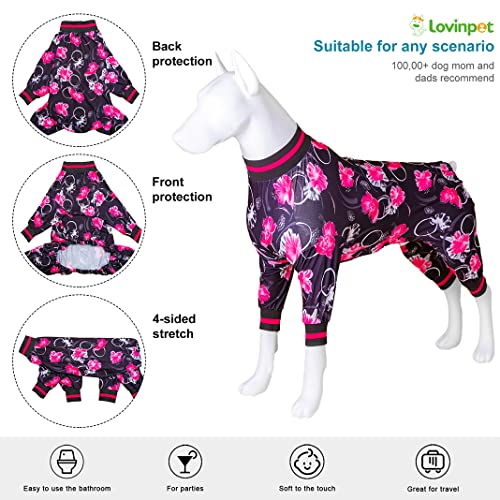 Lovinpet Xxl Dog Pajamas For Pitbulls - Undershirt For Dog Hoodies, Surgery Recovery Shirt For Dogs, Black And Pink Floral Print, Uv Protection Bodysuit For Large Dogs,Pink Xxl #TOP1