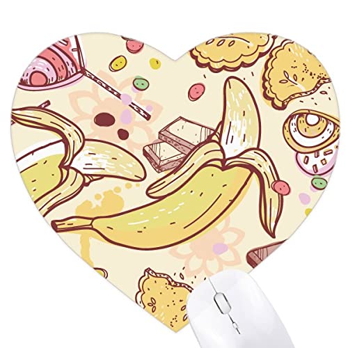Tapis de souris en forme de coeur illustration banane colorée