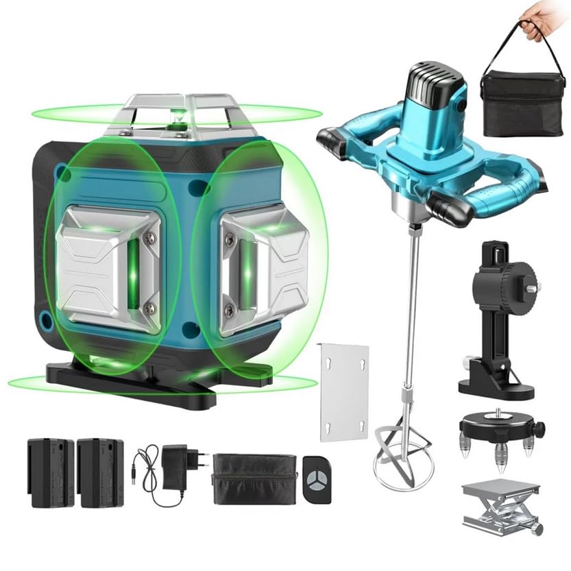 KIT 2 IN 1 LIVELLA LASER 16 LINEE 4D + TRAPANO IMPASTATORE MISCELATORE 1600W
