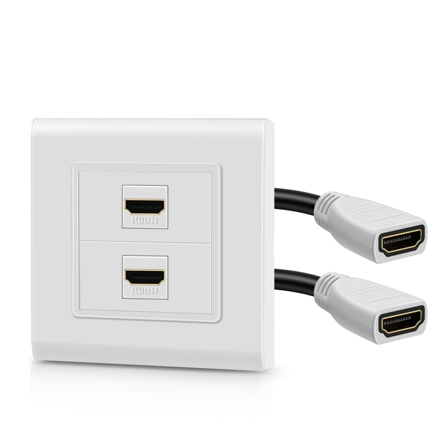 TNP HDMI Wall Plate - Dual (2 Port) HDMI Socket Plug Jack Outlet Decorative Face Cover Mount Panel with 4K UHD ARC/eARC Ethernet Pass-Thru Support Flexible High Speed Extension Pigtail Coupler Cable