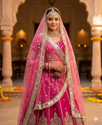 Image of Navti Creations Women's Lightweight Net Dupatta With Sequence Embroidery & Kiran Border (Length 2.25m)