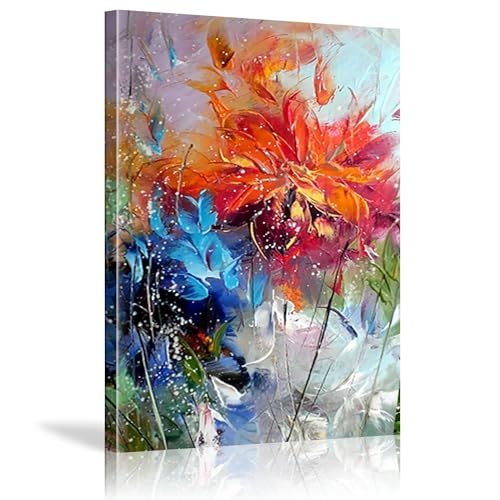 Peinture sur toile abstraite bleu orange 50x77cm pour décoration de chambre