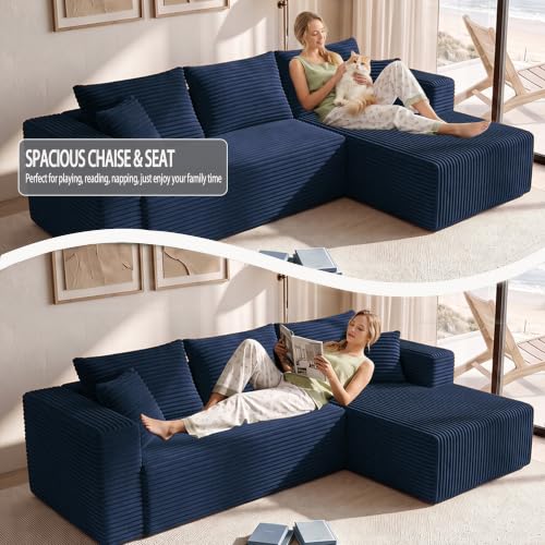 Image of 93 inch Boneless Couch, Modular Sectional Sofa for Living Room - Navy Blue
