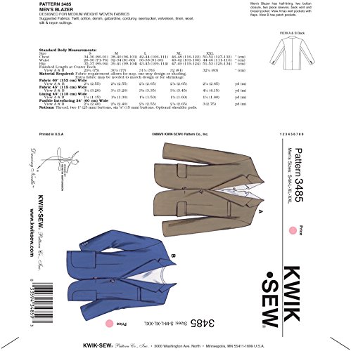 Kwik Sew K3485 Blazer Sewing Pattern, Size S-M-L-XL-XXL