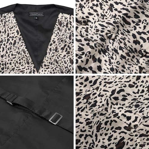 Men's Dress Vest LEOPARD Pattern Design Tan Beige Black Color LEOPARD Animal Skin Print Mens Bow Tie and Hanky Set4