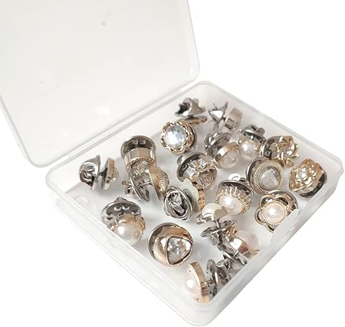 Miniatura 2 de 20 piezas de broche de camisa para mujer, botones de perla, sin coser, pedrería de seguridad, mini broche para cubrir el botón (botones de diamantes
