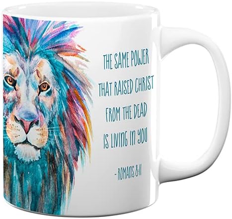 Romanos 811 The Same Power..Is Living in You Regalos para ella  Blue Lion Graduation Drinkware  Taza de cerámica de 11 oz  El mejor regalo cristiano