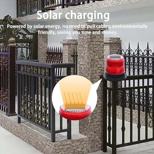 Image of Solar Strobe Warning Light: Strong Magnetic Base Waterproof Traffic Light,Solar Safety Flashing LED Lamp for Construction, Traffic, Factory, Safety Sign, Crane Tower, Boat Navigation (Red)