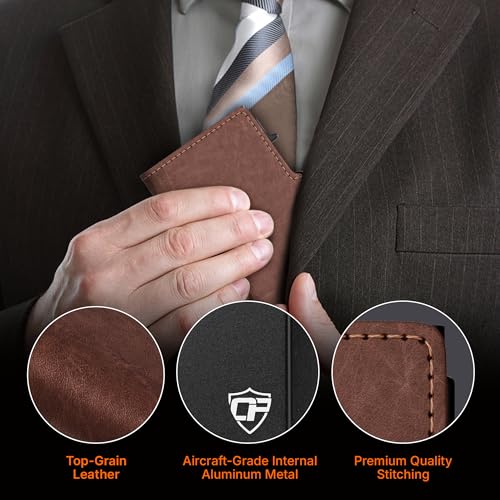 Image of Card Blocr Leather Wallets for Men RFID Blocking Pop Up Wallet Brown CaseID | Designed with Aluminum Core, Compact Case Stores Payment Items & Cash with Easy Access Supporting Carry & Travel