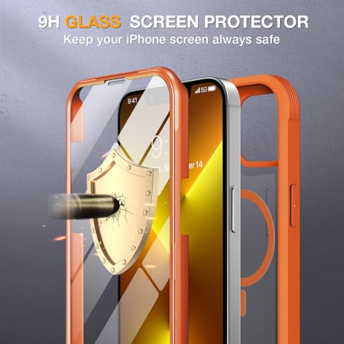Image of Miracase for iPhone 13 Pro Case 6.1 inch,Full-Body Protection,Clear Bumper Case with Built-in 9H Tempered Glass Screen Protector,Military-Grade Drop Protection Outdoor Phone Case for iPhone 13 Pro,Orange