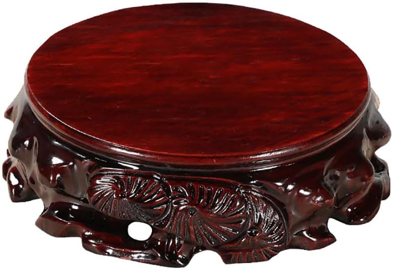 GOLDY&WENDY 5.5'' Rosewood Solid Wood Carved Teapot Vase Bonsai Fishbowl Stone Buddha Ornament Display Stand Pedestal Round-5.5X5.5X2in