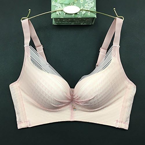 ZHUDJ The Particles Of Adjustment Style Underwear No Steel Ring Deep V Lace Chidori Grid Bra Non-Marking Of Deputy Breast Bra, Pink,85B Single 38B