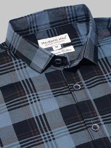 Image of Majestic Man Comfort Cotton Slim Fit Checked Casual Shirt for Men