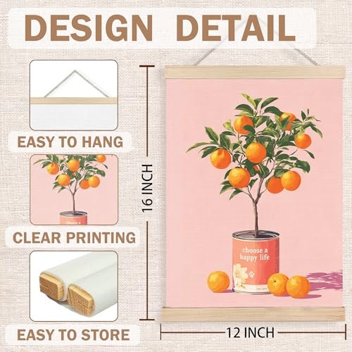 Image of PQKIY Motivational Orange Tree Wall Art Poster Hanger Frame 12x16 in, Inspirational Fruit Citrus Wall Decor Canvas Prints for Home Kitchen Bedroom Living Room