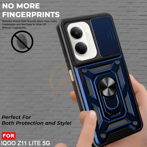 Image of Armor Bumper Back Cover Case for iQOO Z11 Lite 44W 5G Rotating Camera Cover, Ring Holder & Kickstand | Heavy Duty & 360 Degree Protection Back Cover for iQOO Z11 Lite 44W 5G (Blue)