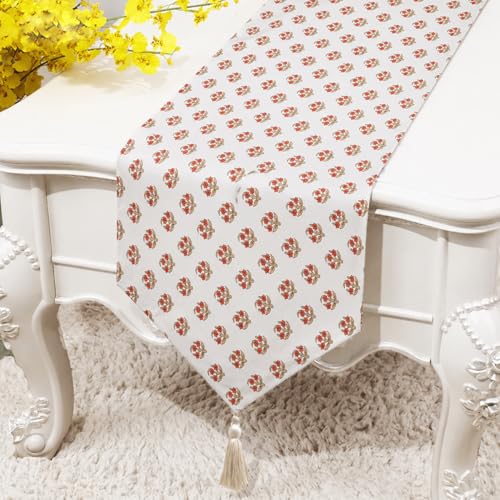 Image of COZY FURNISH Elegant Floral Microfiber Cotton Runner & Dining Table Runner - Tassel Design for 6 Seater Table | Stylish Home Decor Linen
