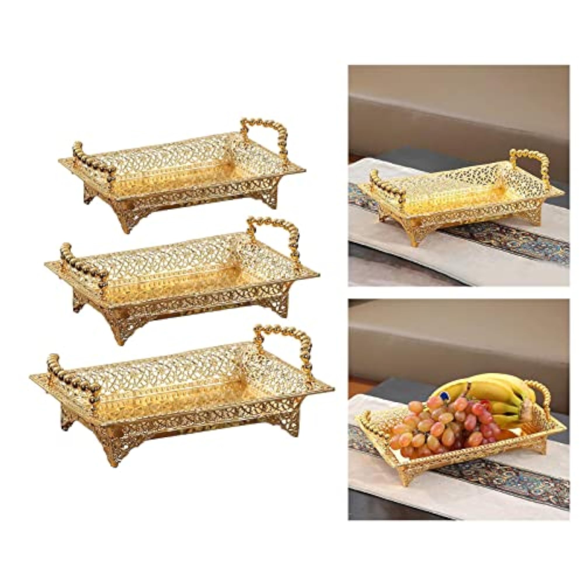 Metal Golden Fruit Tray Holder, Vanity Tray for Kitchen