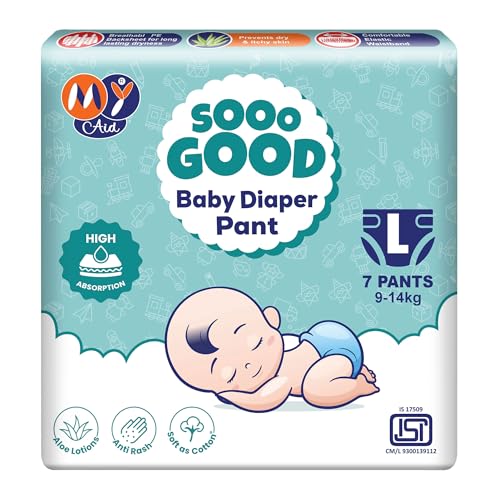 Image of SOOO GOOD Baby Diaper Pants With Aloe Lotion & Wetness Indicator | Soft & Comfortable | Fast Absorption, Rash-Free, Leak-Proof, Large Size (L) 9-14 kg, 21 Count, Pack of 3