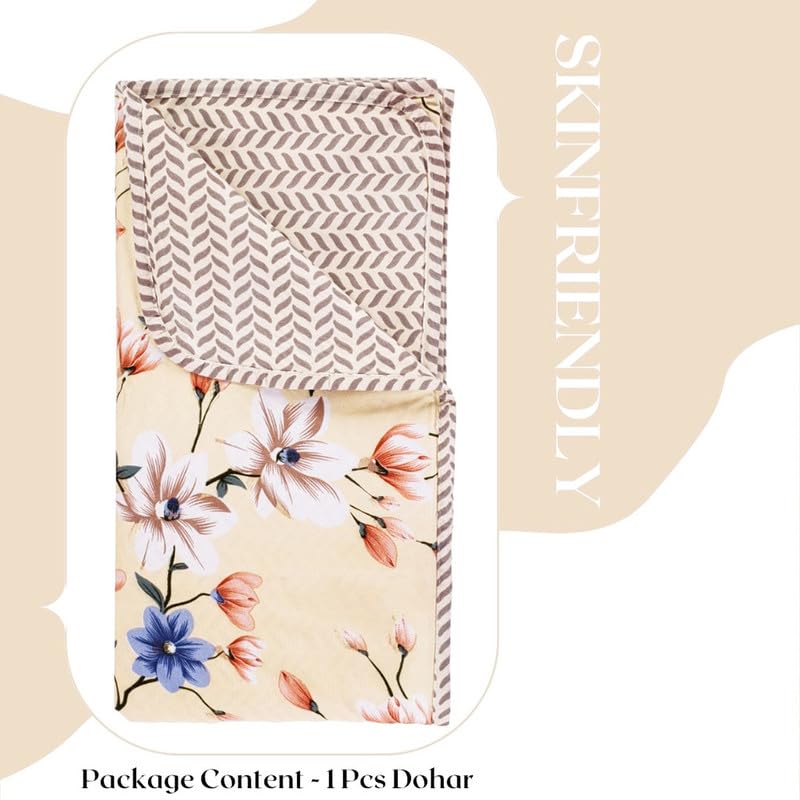 Image of VAS COLLECTIONS Pure Cotton 120 GSM Reversible Soft Lightweight Printed Single Bed Blanket /AC Dohar /Skin Friendly Dohar-152 x 225 cm - Yellow & Blue