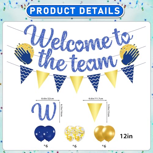 Image of Welcome to The Team Decorations - Welcome to The Team Banner Garland Hanging Swirls Balloons Cake Topper Cupcake Toppers Welcome Decorations for Office Sign New Employees Coworker Staff Gift (Blue)