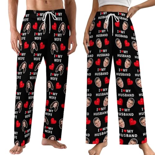 I love my wife and I love my husband couple pajama sets,customizable with photos and text,Couples long pajama set