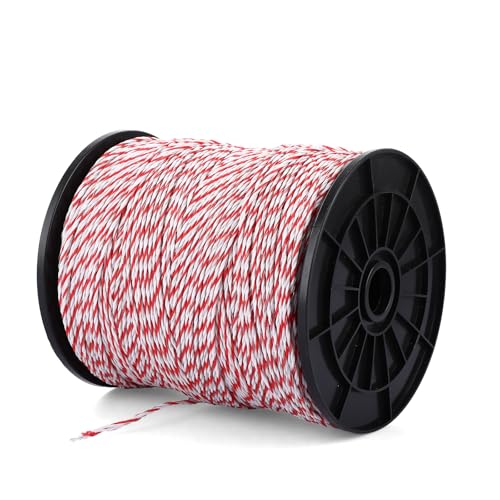 LDHHYH Electric Fence Wire 500M Electric Fence Rope with 6 Strand Polywire Electric Fence Rope Braided Red White Electric Fence Polywire for Livestock and Farm Paddocks