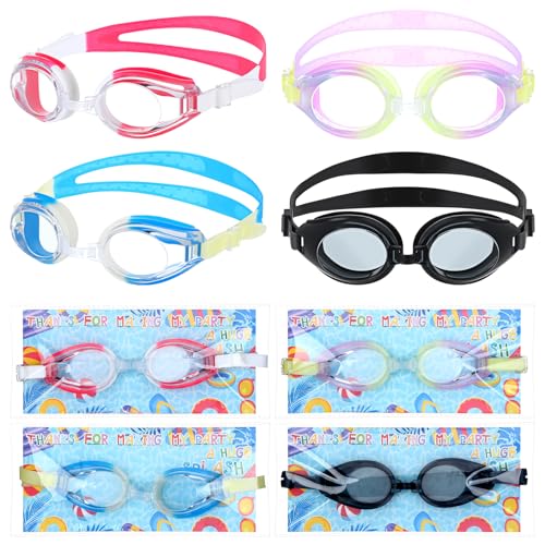 Relaxweex 8 Set Kids Swimming Goggles Party Favors 8 Silicone Goggles 8 Card 8 Bag for Boys Girls Kids Neon Swimming Glasses Pool Beach Summer Party Favors Gifts for Birthday Parties