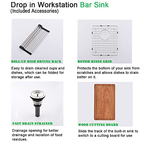 15 Inch Black Drop In Bar Sink Workstation-Jshozzy 15 X 21 Inch Bar Sink Drop In Topmount Black Stainless Steel Outdoor Sink 16 Gauge Single Bowl Small Kitchen Bar Sink #TOP7
