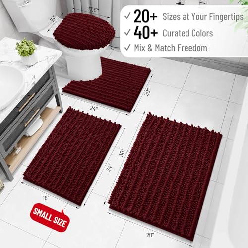 Image of Arotive Luxury Bathroom Rugs 34x21, Extra Soft Thick Absorbent Shaggy Chenille Bath Rugs, Machine Wash Dry, Bath Mats for Bathroom Floor, Tub and Shower, Home Decor Accessories, Burgundy