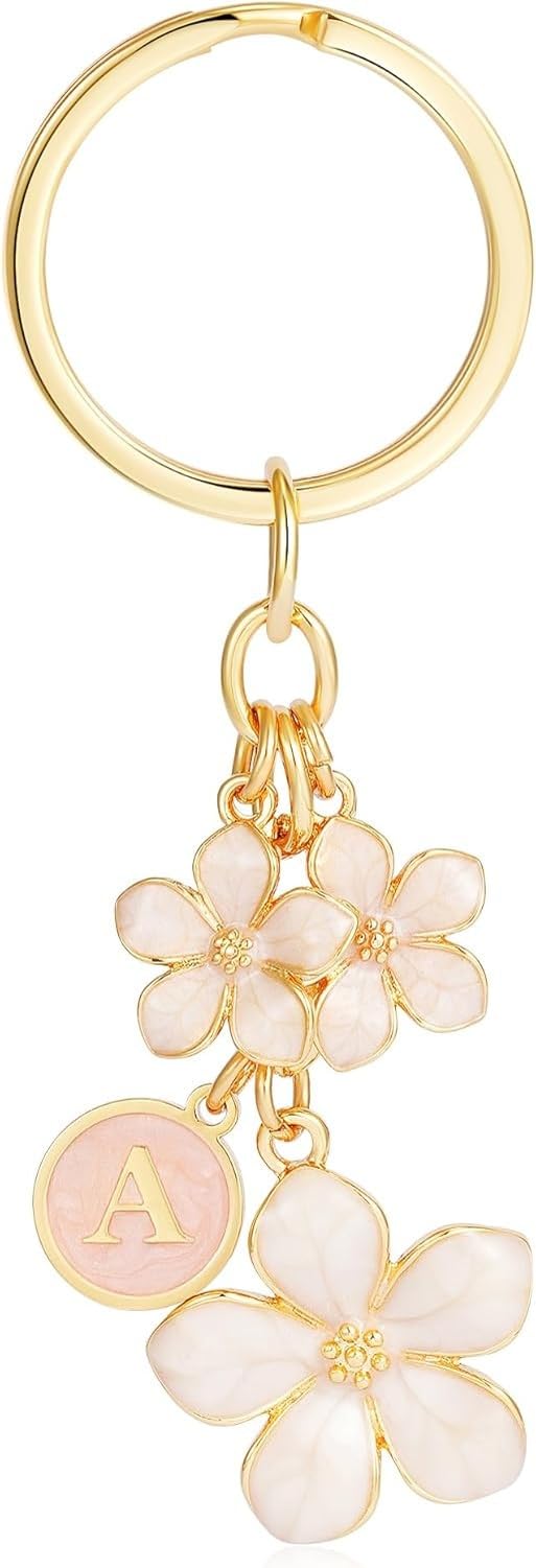 AIEIJJH White Flower Initial Keychain Bag Purse Charm, for 5-10 Year Old Girl Women, a