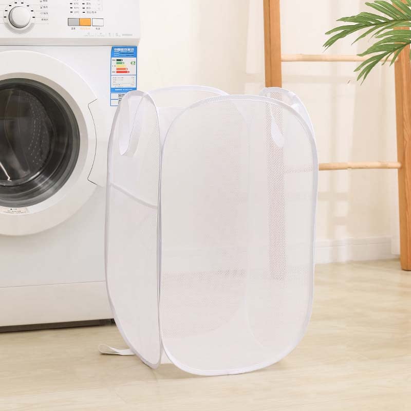 Kamuavni Mesh Laundry Hamper, 2 Pcs Mesh Pop Up Laundry Basket With Side Pocket, Vertical & Horizontal Dirty Clothes Storage (white)