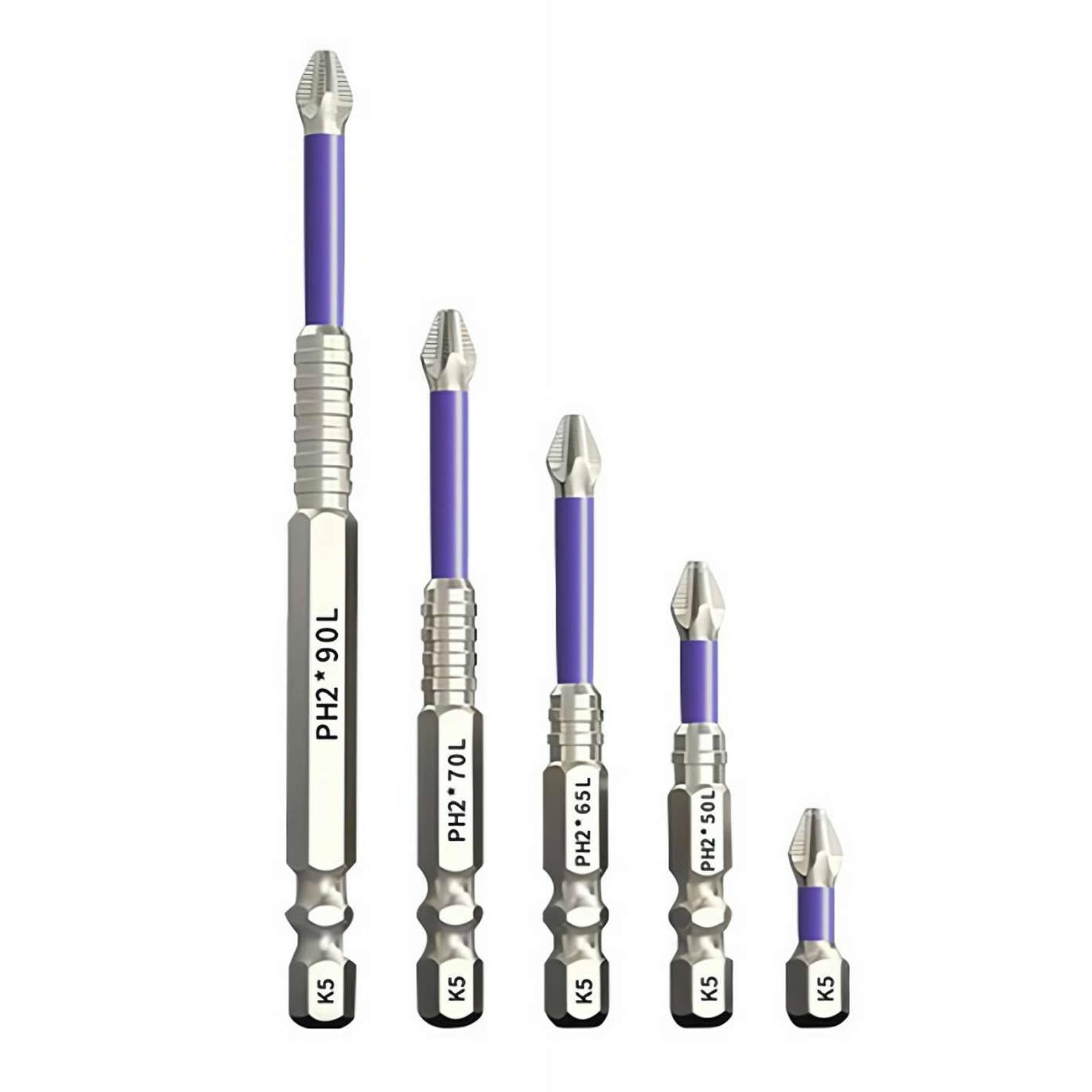K5 Impact-Resistant Anti-Slip Bit Set β 5/6PCS High-Magnetic Screwdriver Drill Bits for Hand Drills & Impact Drivers, Anti-Slip Tooth Design for Professional Use (50-65-70-90-150MM 5PCS)