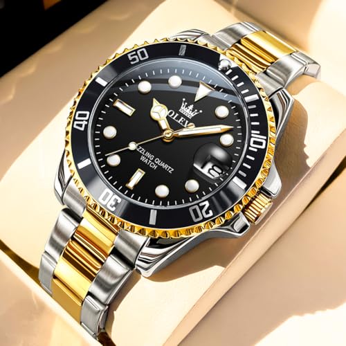 OLEVS Watches for Men Chronograph Business Wrist Watches Analog Quartz Moon Phase Stainless Steel Waterproof Luminous Dress Watches