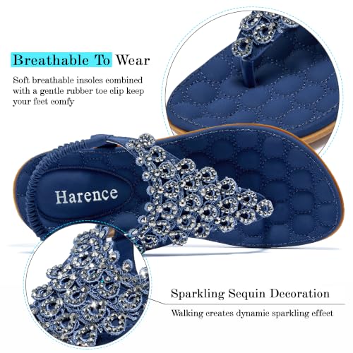 Image of HARENCE Flat Sandals for Women Dressy: Comfort Thong T-Strap Walking Shoes 2026 with Elastic Ankle Strap for Summer Casual Vacation