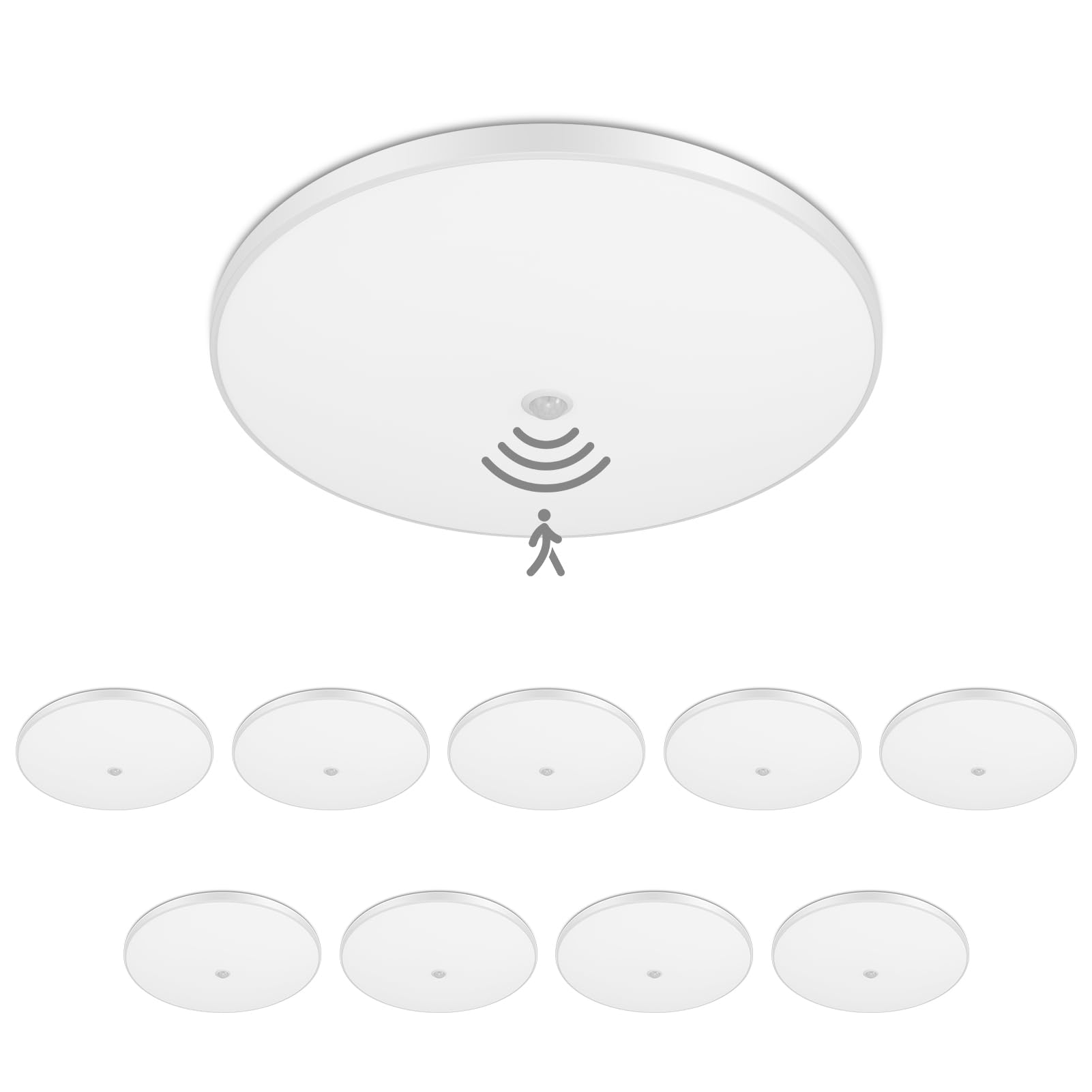 Lihgu 10-Pack 24W LED Motion Sensor Ceiling Light, 6500K Cool White, 1850lm