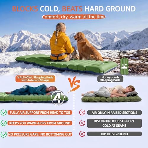 VALEHOWL 4 Inch Thick Camping Sleeping Pad with Internal Straps - R Value 4.0 for 4 Seasons, Durable & 100% Waterproof Outdoor Air Mattress, Lightweight Sleeping Mat for Hiking, Backpacking, Travel — view 3