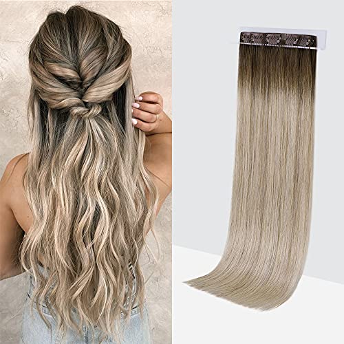 MaxFull Blonde Balayage Seamless Clip In Hair Extensions With Skin Weft, Ultra-Invisible Remy Hair Extensions Clip In Human Hair, 7Pcs, 22Inch, 110g