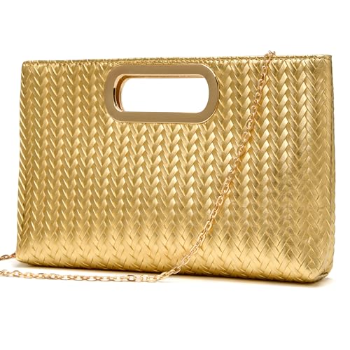 Gurina Bolsa clutch de poliuretano com textura tecida para mulheres - Bolsa elegante para noite, perfeita para eventos formais, casamentos e coquetéis, Jo47 Wheat Gold
