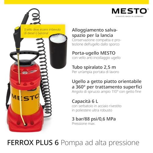 MESTO FERROX Plus 6 Hochdrucksprühgerät 6L Set inkl. MESTO Köcher | Drucksprüher 6 Bar | Schalölspritze für Bauchemikalien | Drucksprühflasche Industrie | Ölsprüher | Pumpsprüher | Flachstrahldüse
