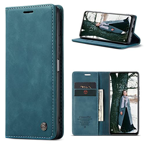 SmartLegend Handyhülle für Xiaomi Redmi Note 11 4G/Xiaomi Redmi Note 11S Hülle Premium Leder Klapphülle Ständerfunktion Kartenfach PU Flip Magnet Wallet Silikon Bumper Schutzhülle Tasche - Blaugrün Cover