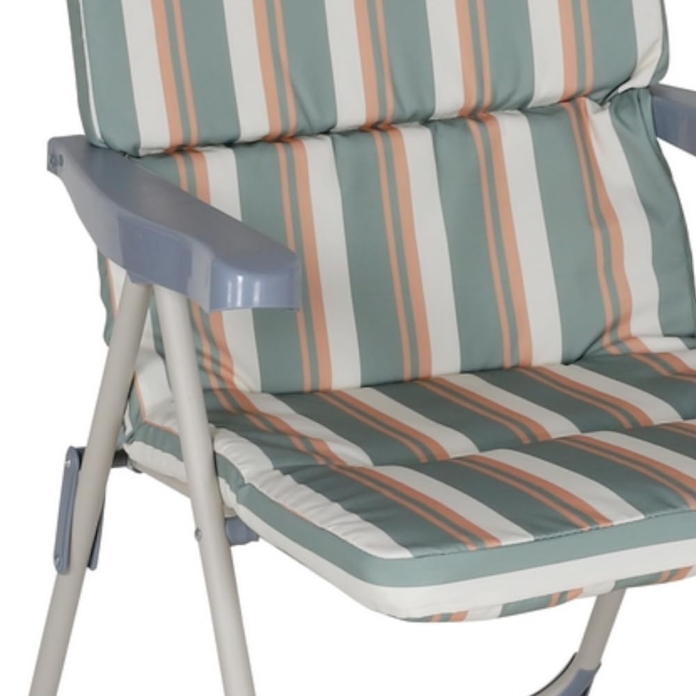 LOLAhome Sillón de Jardín Acolchado y Reclinable en 4 Posiciones. Estructura de Tubo de Acero y Lona Verde Multicolor. Colchón de 5 cm de Grosor. 61x58x106 cm.