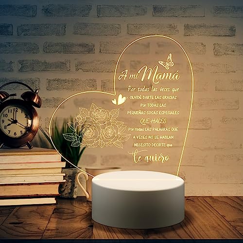 Welsky Regalo Madre, Regalo Cumpleaños Madre Luz de Noche, Regalo Dia de La Madre, Cumpleaños Navidad de Agradecimiento Regalos para Mama, Luz Nocturna Acrílica Grabada