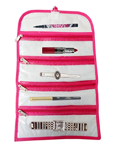 atorakushon® Fabric Cosmetic Makeup Pouch Payal Chain Wrist Watch Jewelry Organizer Pack of 1 (Pink)