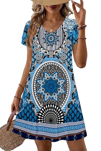 Image of Zeagoo Womens Summer A-Line Dress with Pockets Mini Short Sleeve Dresses Flowy Beach Swing Dress 2026 Vacation Travel
