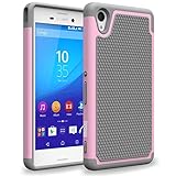 Sony Xperia M4 Aqua Case, INNOVAA Anti-Slip Shockproof Soft Silicone Dual-Layer Durable Armor Case W/Free Screen Protector & Touch Screen Stylus Pen - Grey/Light Pink